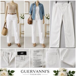 H M Womens White Denim Jeans 18 High Rise Straight Cotton  Coastal Casual Staple